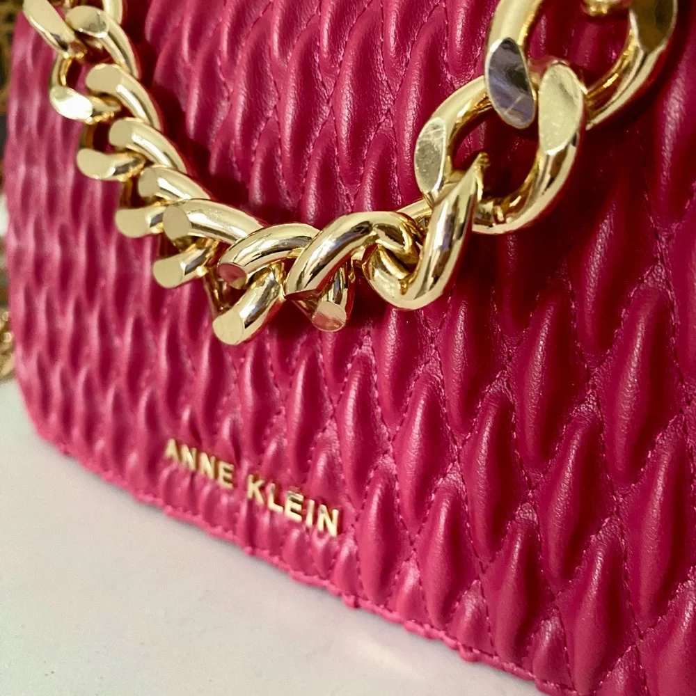 Anne Klein Fuchsia Quilted Shoulder Bag with Gold Chain - Picture 2 of 5